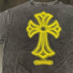 Chrome Hearts Charcoal Tee with Neon Yellow Cross